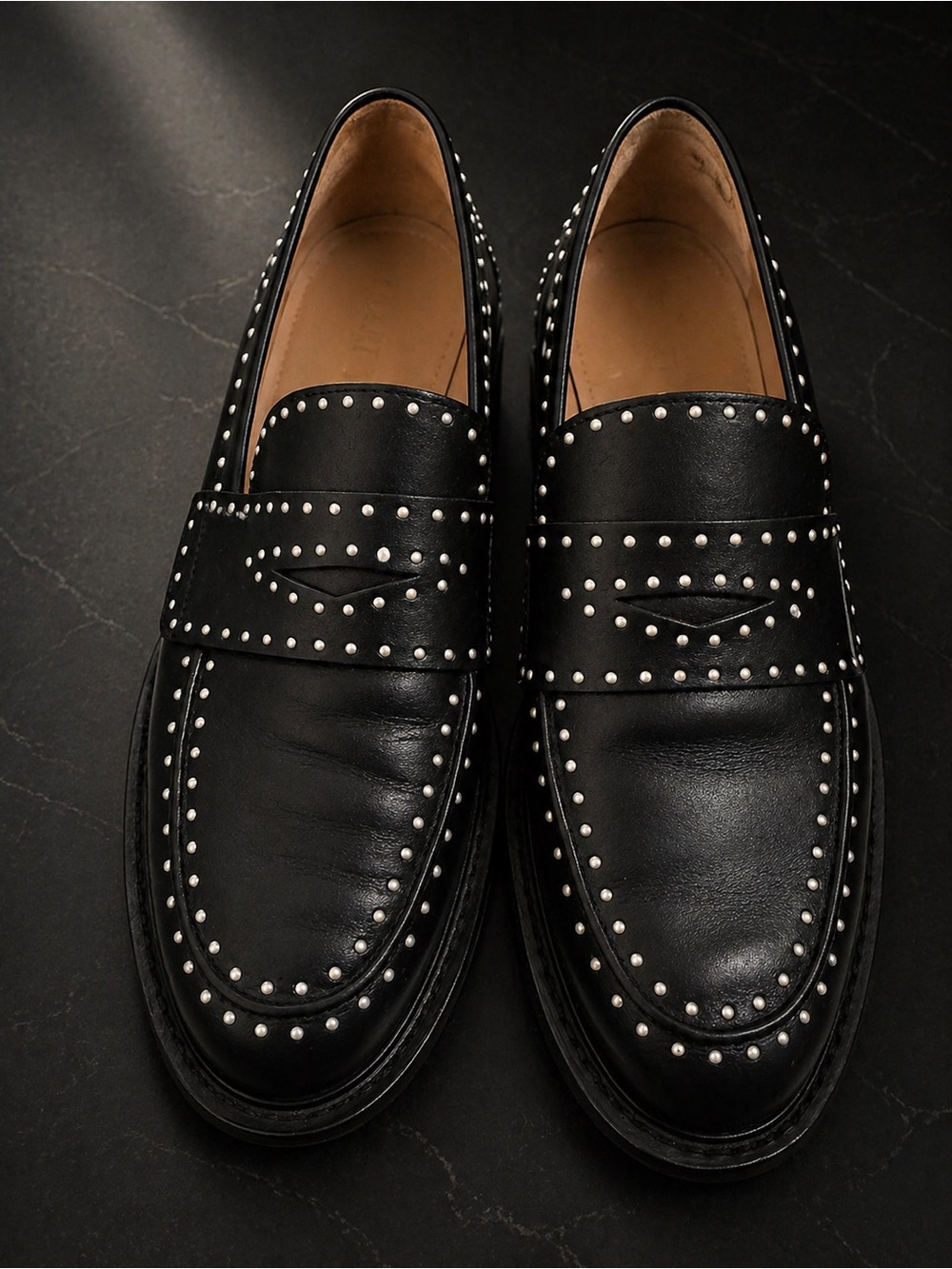 Stuart Weitzman Parker Lift Mini Pearl Loafer Black Leather Lug Sole size EU 41